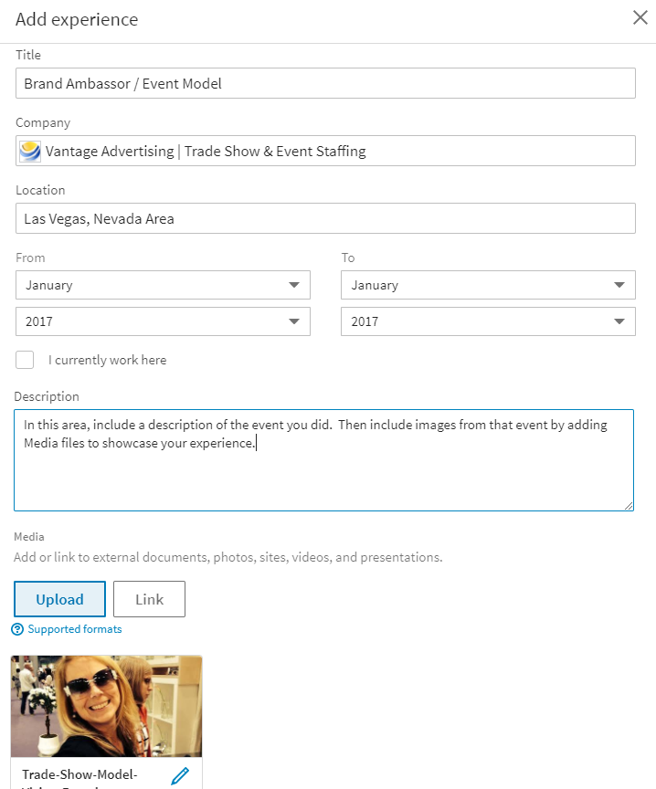 How to add Promo Modeling Experience to your LinkedIn Profile